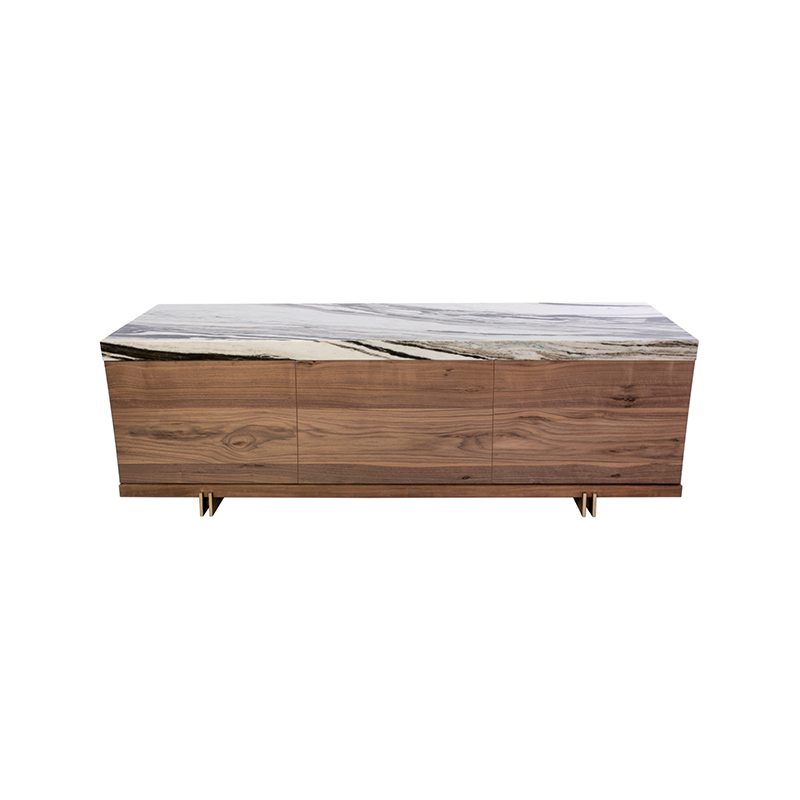 Prodigieux Credenza by Facet Furniture - Marble Credenza with Wood and Brass