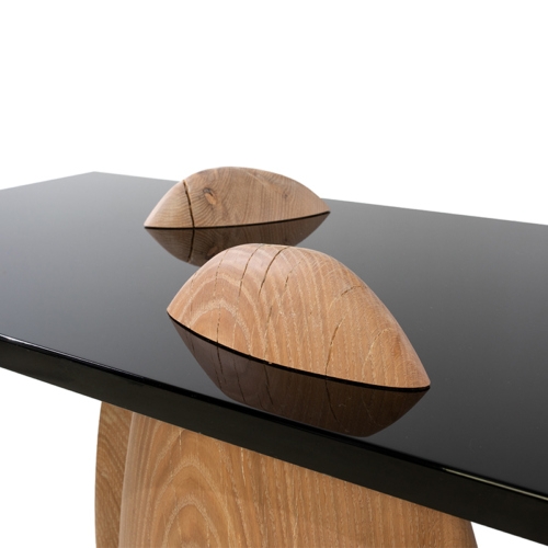 Eisberg Entry Table by Facet Furniture - a super glossy tabletop with wooden legs